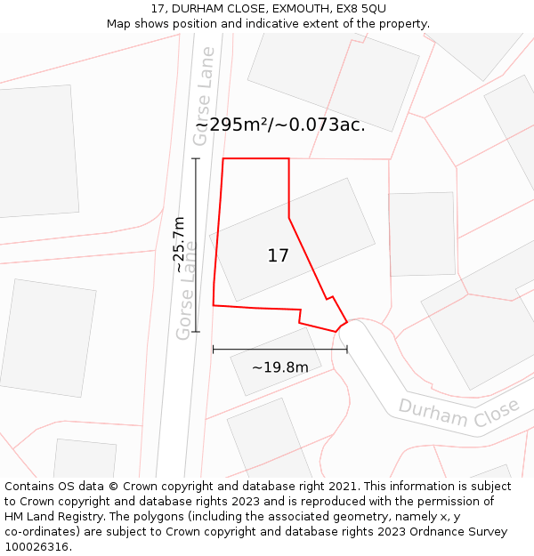 17, DURHAM CLOSE, EXMOUTH, EX8 5QU: Plot and title map