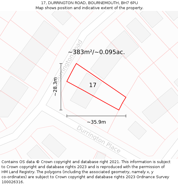 17, DURRINGTON ROAD, BOURNEMOUTH, BH7 6PU: Plot and title map