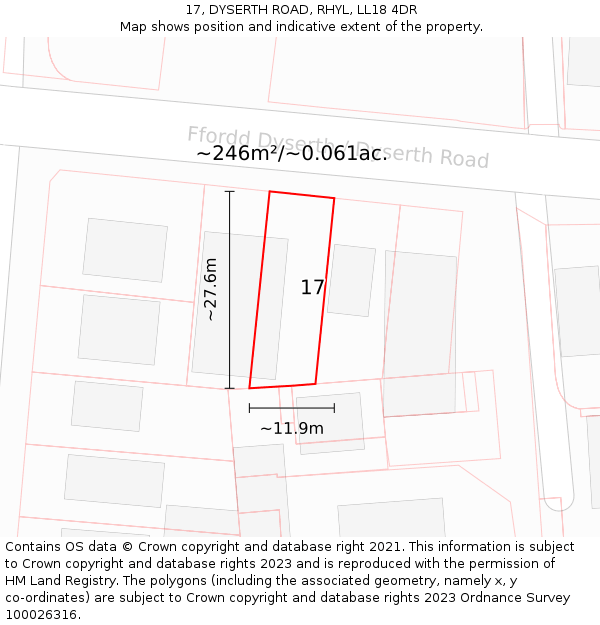 17, DYSERTH ROAD, RHYL, LL18 4DR: Plot and title map