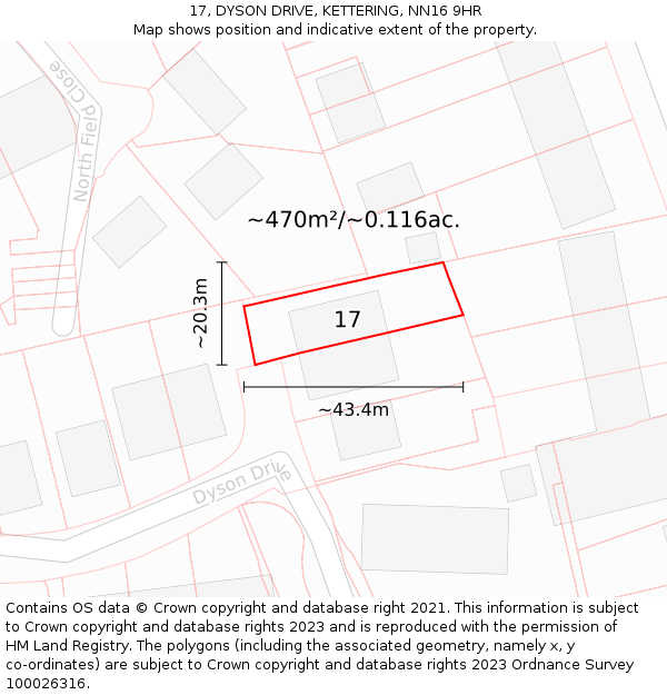 17, DYSON DRIVE, KETTERING, NN16 9HR: Plot and title map