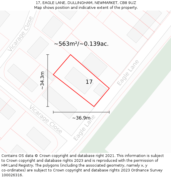 17, EAGLE LANE, DULLINGHAM, NEWMARKET, CB8 9UZ: Plot and title map