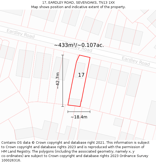 17, EARDLEY ROAD, SEVENOAKS, TN13 1XX: Plot and title map