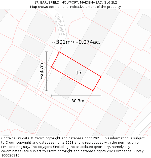 17, EARLSFIELD, HOLYPORT, MAIDENHEAD, SL6 2LZ: Plot and title map