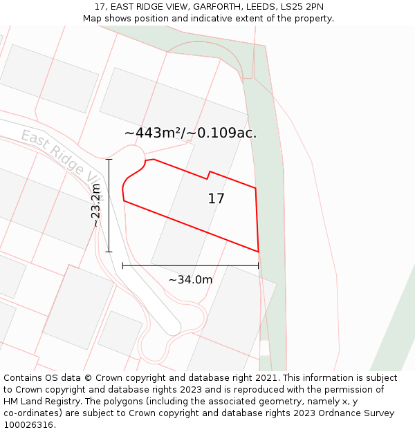 17, EAST RIDGE VIEW, GARFORTH, LEEDS, LS25 2PN: Plot and title map