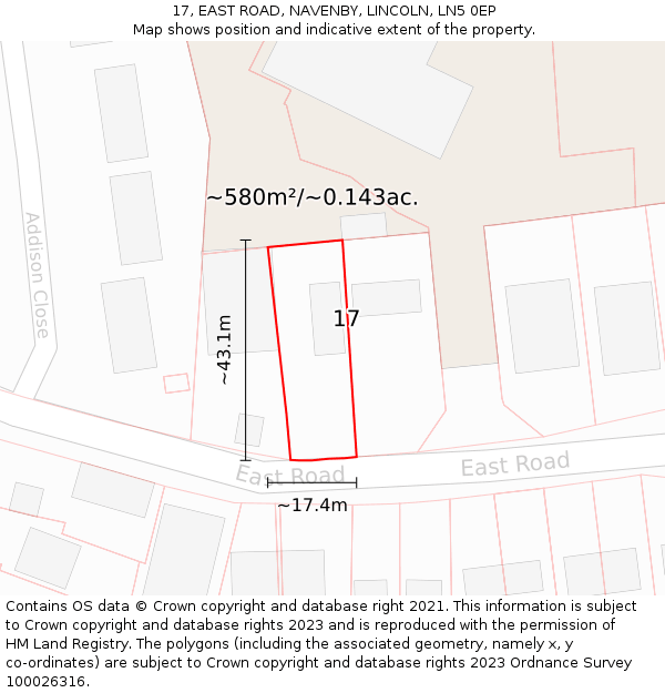 17, EAST ROAD, NAVENBY, LINCOLN, LN5 0EP: Plot and title map