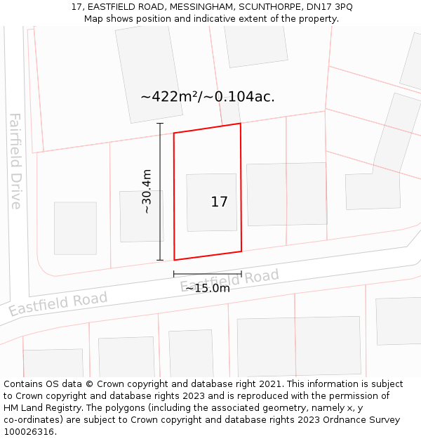 17, EASTFIELD ROAD, MESSINGHAM, SCUNTHORPE, DN17 3PQ: Plot and title map