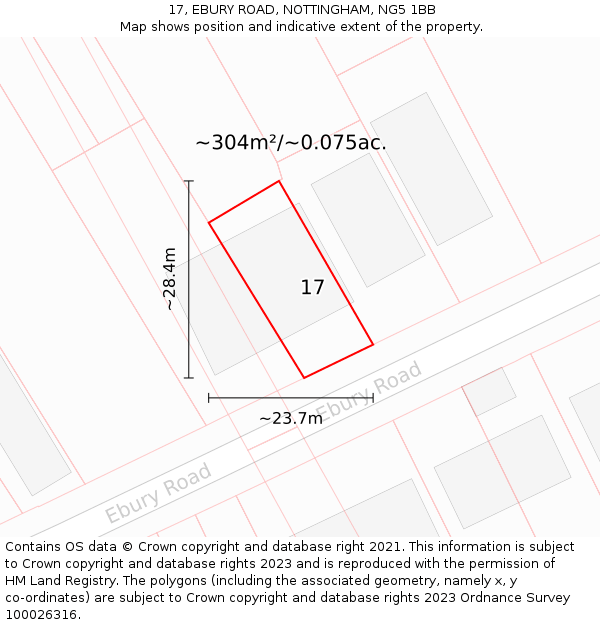 17, EBURY ROAD, NOTTINGHAM, NG5 1BB: Plot and title map