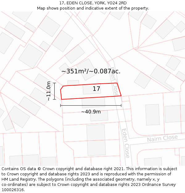 17, EDEN CLOSE, YORK, YO24 2RD: Plot and title map