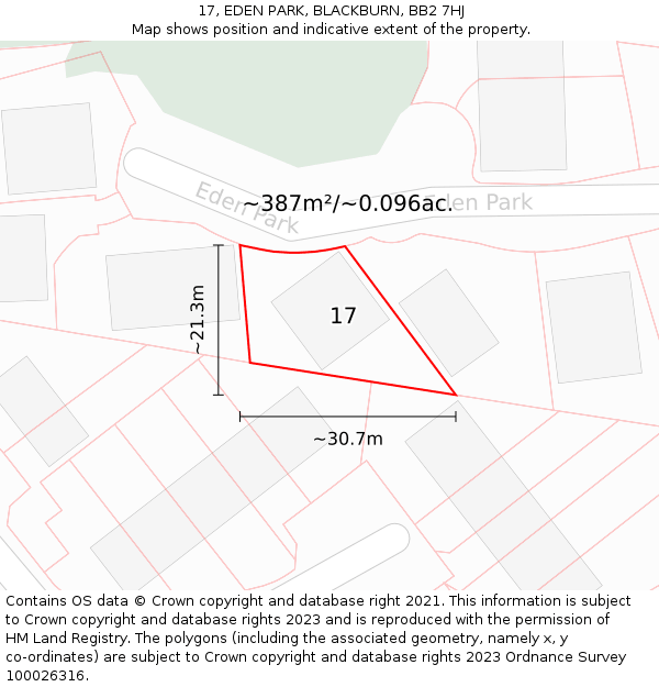 17, EDEN PARK, BLACKBURN, BB2 7HJ: Plot and title map