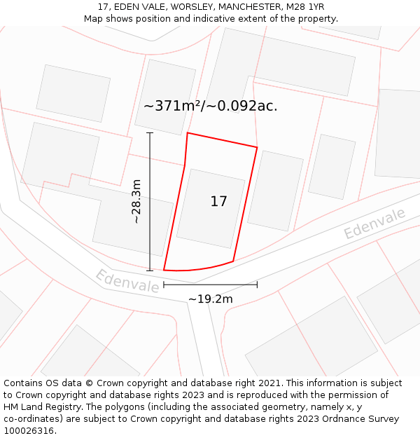 17, EDEN VALE, WORSLEY, MANCHESTER, M28 1YR: Plot and title map