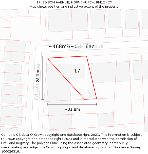 17, EDISON AVENUE, HORNCHURCH, RM12 4DY: Plot and title map