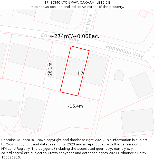 17, EDMONTON WAY, OAKHAM, LE15 6JE: Plot and title map