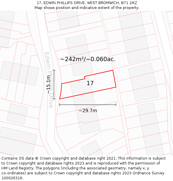 17, EDWIN PHILLIPS DRIVE, WEST BROMWICH, B71 2AZ: Plot and title map