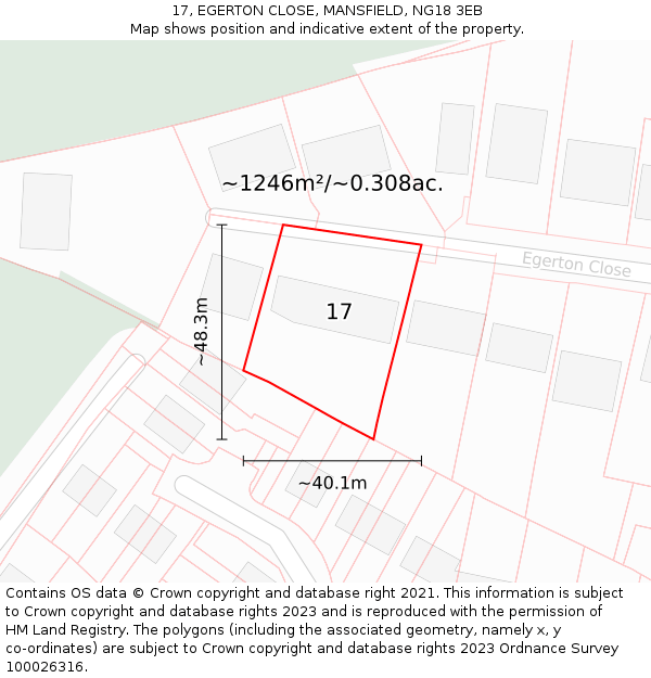 17, EGERTON CLOSE, MANSFIELD, NG18 3EB: Plot and title map