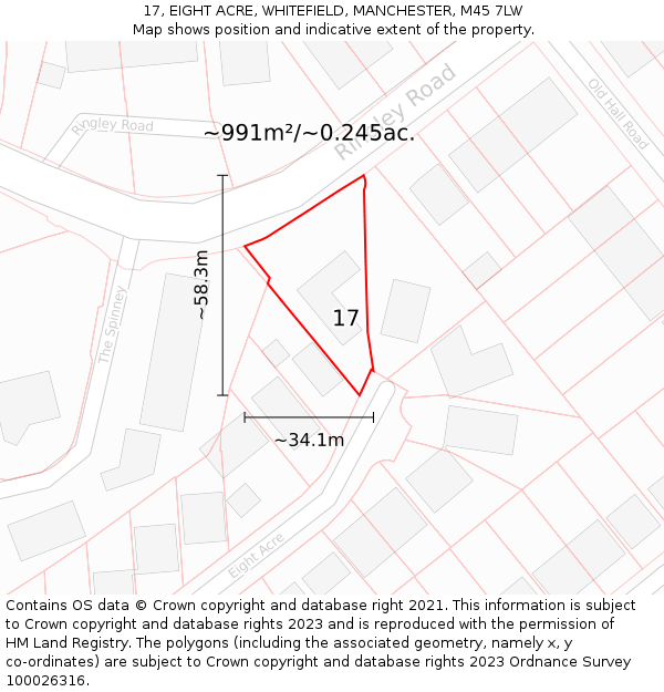 17, EIGHT ACRE, WHITEFIELD, MANCHESTER, M45 7LW: Plot and title map