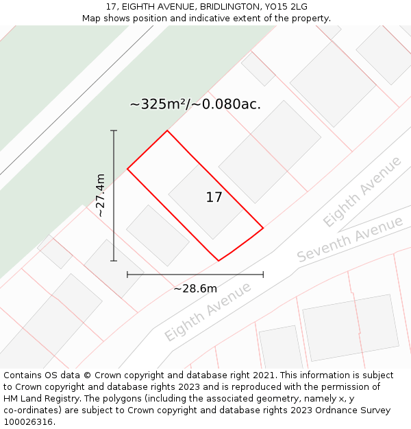 17, EIGHTH AVENUE, BRIDLINGTON, YO15 2LG: Plot and title map