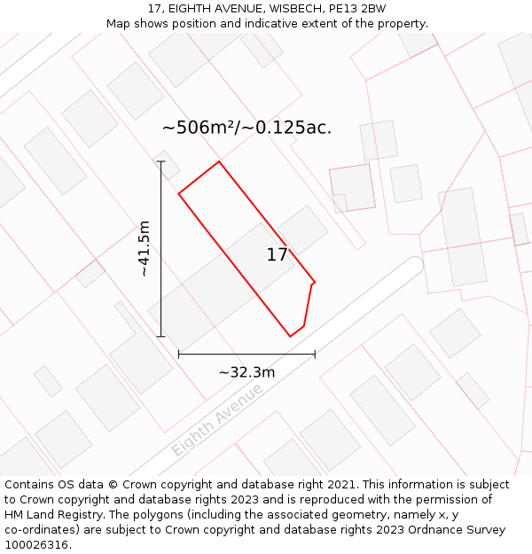 17, EIGHTH AVENUE, WISBECH, PE13 2BW: Plot and title map