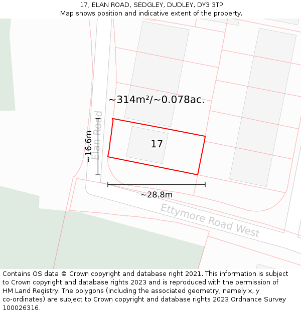 17, ELAN ROAD, SEDGLEY, DUDLEY, DY3 3TP: Plot and title map