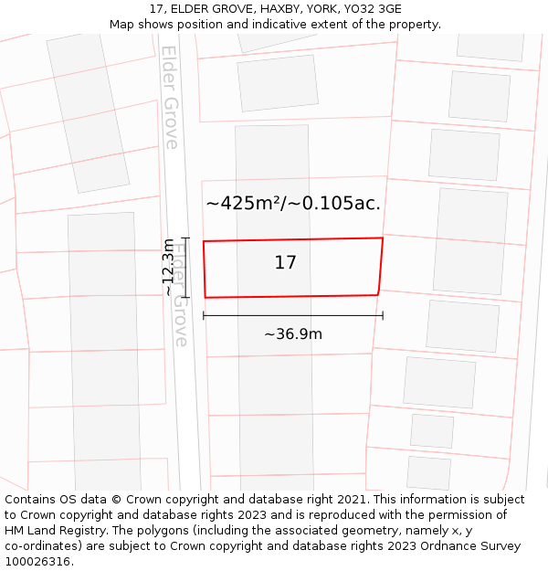 17, ELDER GROVE, HAXBY, YORK, YO32 3GE: Plot and title map