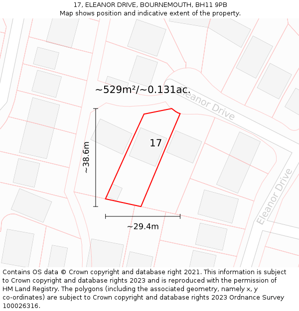 17, ELEANOR DRIVE, BOURNEMOUTH, BH11 9PB: Plot and title map