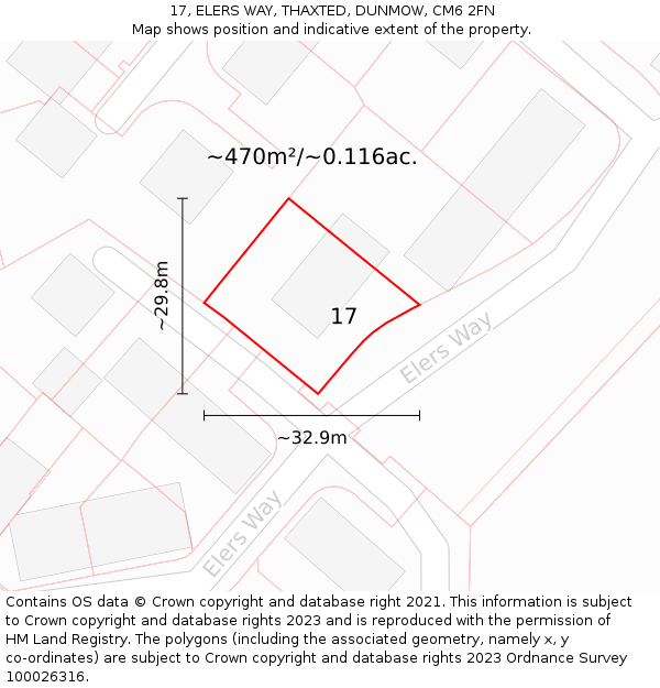 17, ELERS WAY, THAXTED, DUNMOW, CM6 2FN: Plot and title map