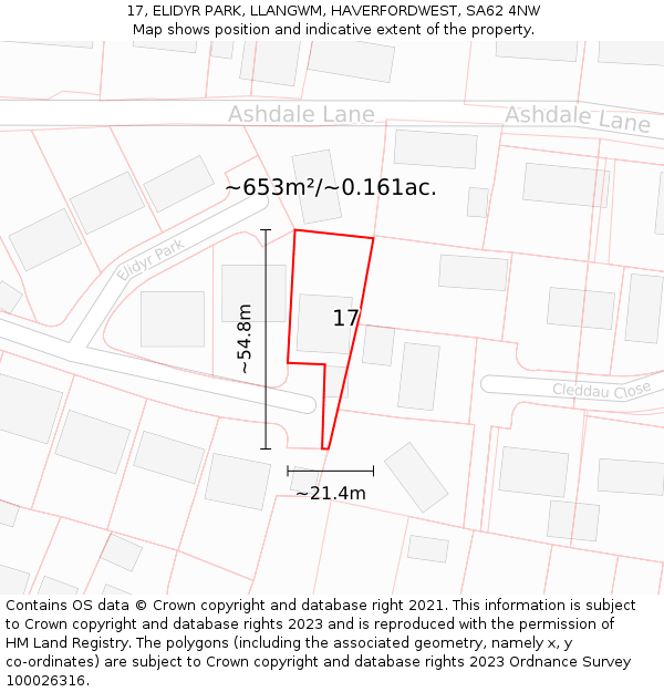 17, ELIDYR PARK, LLANGWM, HAVERFORDWEST, SA62 4NW: Plot and title map