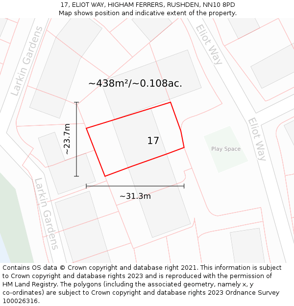 17, ELIOT WAY, HIGHAM FERRERS, RUSHDEN, NN10 8PD: Plot and title map