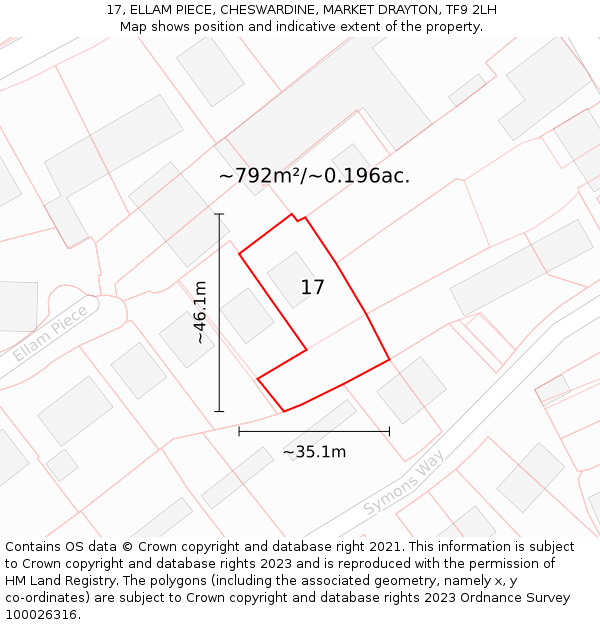 17, ELLAM PIECE, CHESWARDINE, MARKET DRAYTON, TF9 2LH: Plot and title map