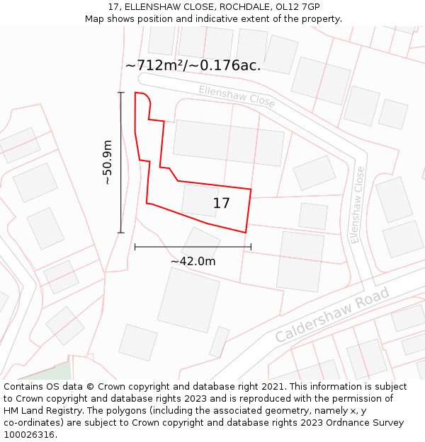 17, ELLENSHAW CLOSE, ROCHDALE, OL12 7GP: Plot and title map