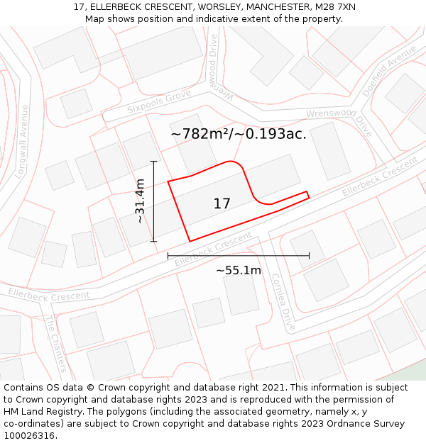 17, ELLERBECK CRESCENT, WORSLEY, MANCHESTER, M28 7XN: Plot and title map