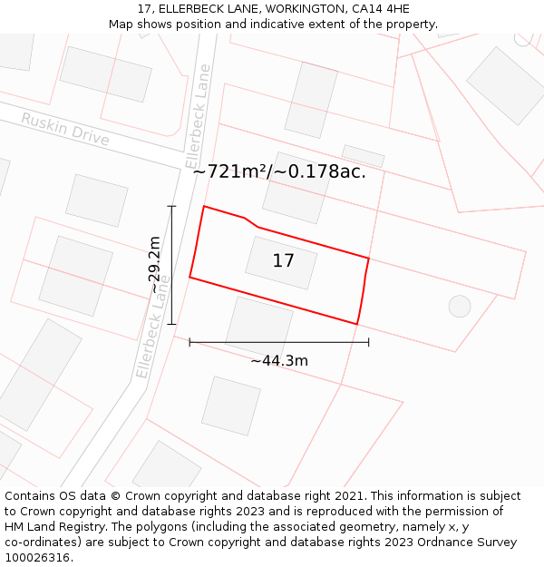 17, ELLERBECK LANE, WORKINGTON, CA14 4HE: Plot and title map