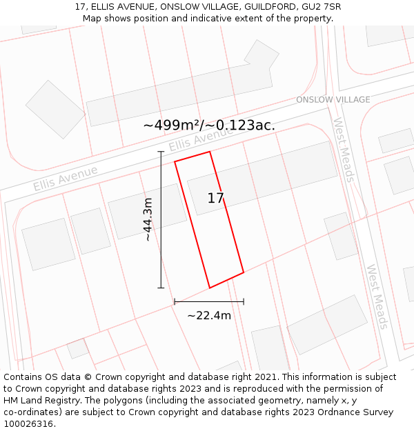 17, ELLIS AVENUE, ONSLOW VILLAGE, GUILDFORD, GU2 7SR: Plot and title map