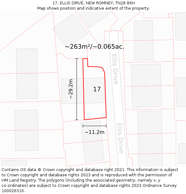 17, ELLIS DRIVE, NEW ROMNEY, TN28 8XH: Plot and title map