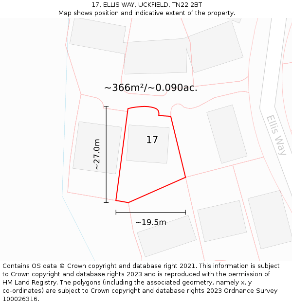 17, ELLIS WAY, UCKFIELD, TN22 2BT: Plot and title map