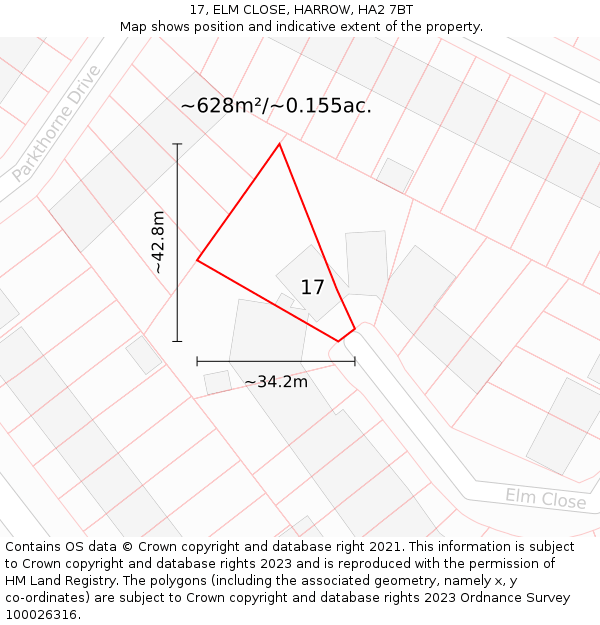 17, ELM CLOSE, HARROW, HA2 7BT: Plot and title map