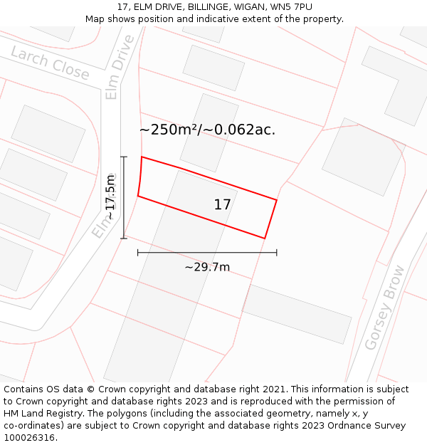 17, ELM DRIVE, BILLINGE, WIGAN, WN5 7PU: Plot and title map