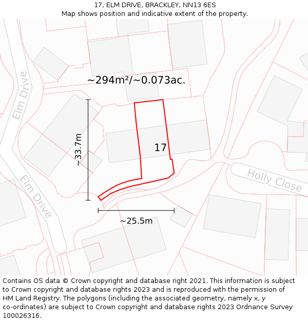 17, ELM DRIVE, BRACKLEY, NN13 6ES: Plot and title map