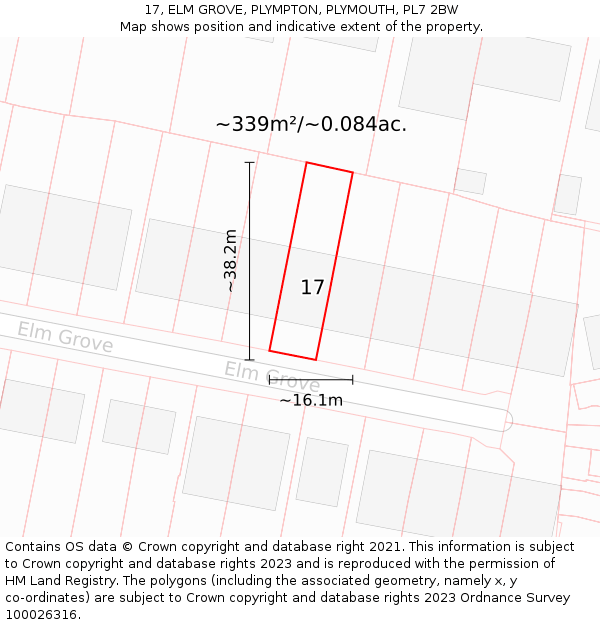 17, ELM GROVE, PLYMPTON, PLYMOUTH, PL7 2BW: Plot and title map