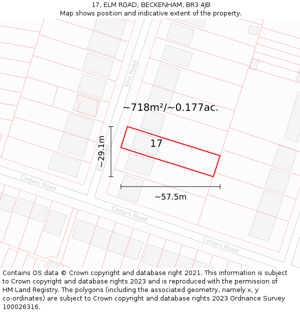 17, ELM ROAD, BECKENHAM, BR3 4JB: Plot and title map