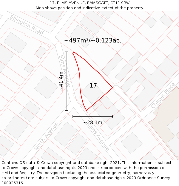 17, ELMS AVENUE, RAMSGATE, CT11 9BW: Plot and title map