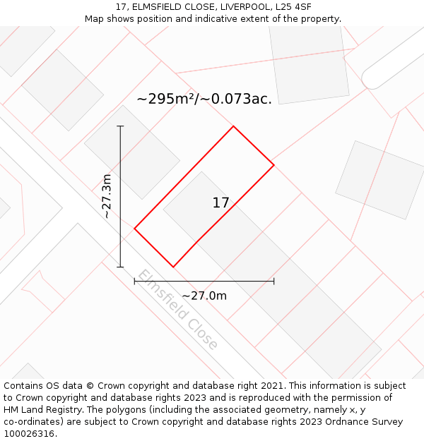 17, ELMSFIELD CLOSE, LIVERPOOL, L25 4SF: Plot and title map