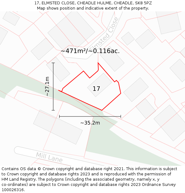 17, ELMSTED CLOSE, CHEADLE HULME, CHEADLE, SK8 5PZ: Plot and title map