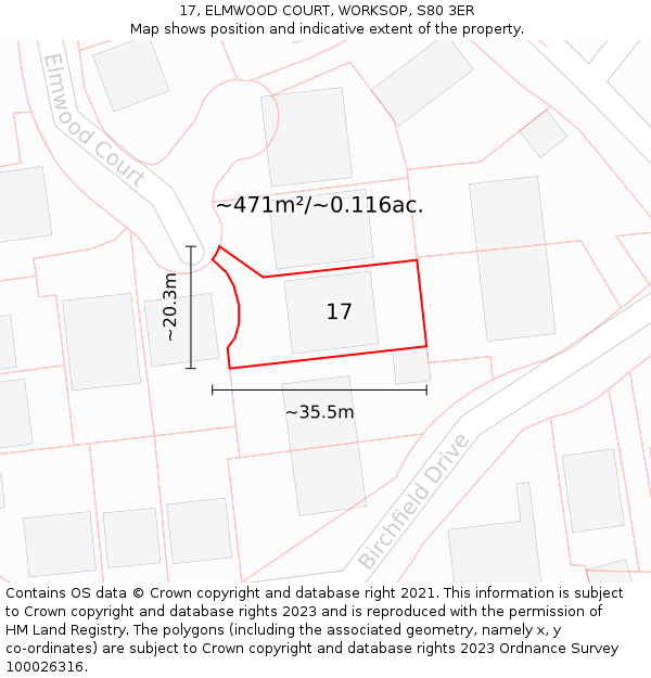 17, ELMWOOD COURT, WORKSOP, S80 3ER: Plot and title map