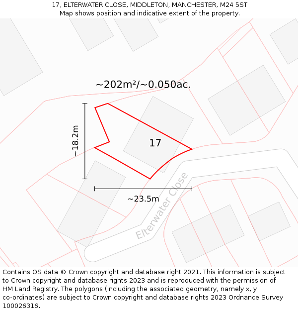 17, ELTERWATER CLOSE, MIDDLETON, MANCHESTER, M24 5ST: Plot and title map