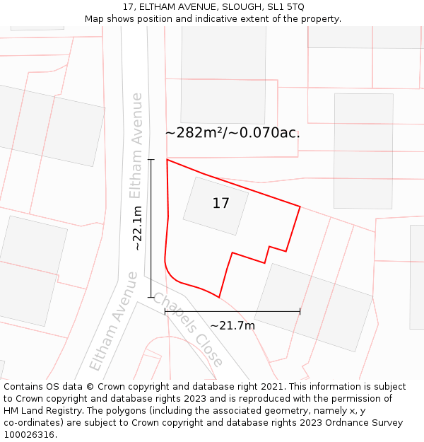 17, ELTHAM AVENUE, SLOUGH, SL1 5TQ: Plot and title map