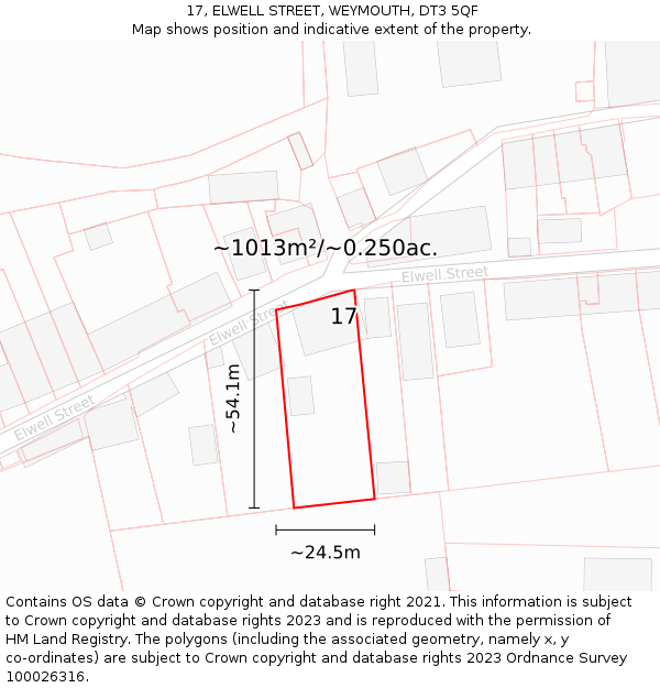 17, ELWELL STREET, WEYMOUTH, DT3 5QF: Plot and title map