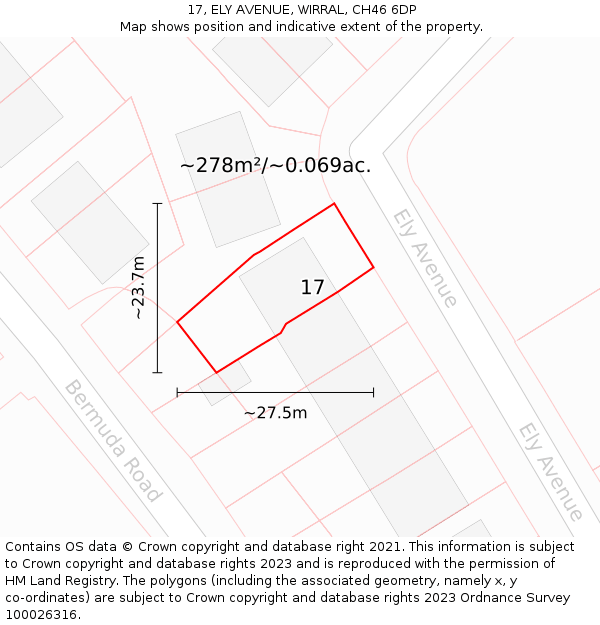 17, ELY AVENUE, WIRRAL, CH46 6DP: Plot and title map