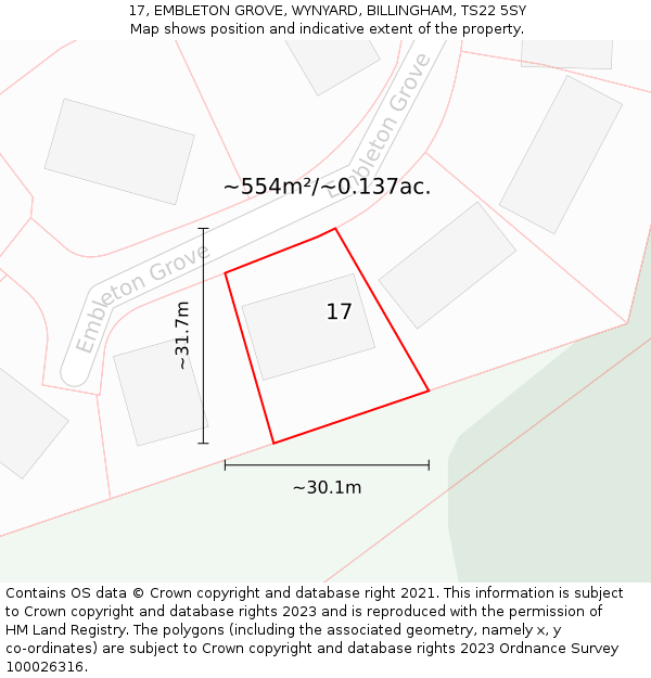 17, EMBLETON GROVE, WYNYARD, BILLINGHAM, TS22 5SY: Plot and title map