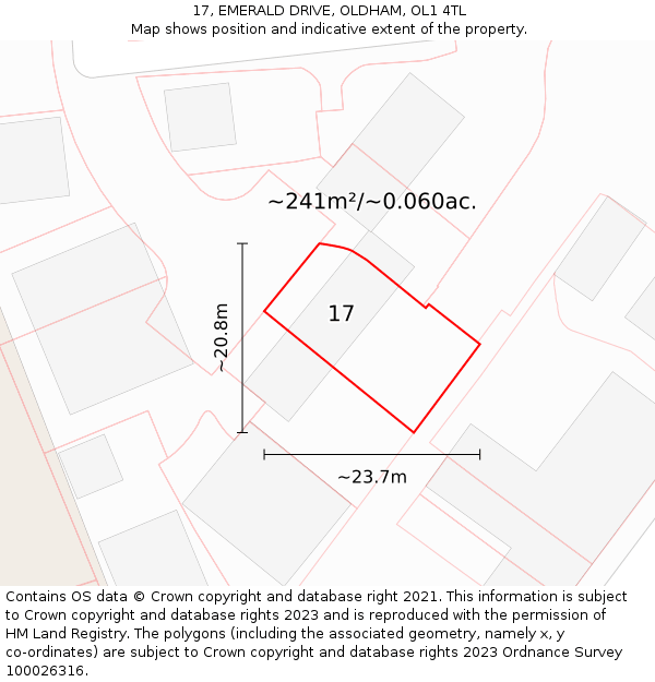 17, EMERALD DRIVE, OLDHAM, OL1 4TL: Plot and title map