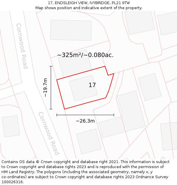 17, ENDSLEIGH VIEW, IVYBRIDGE, PL21 9TW: Plot and title map